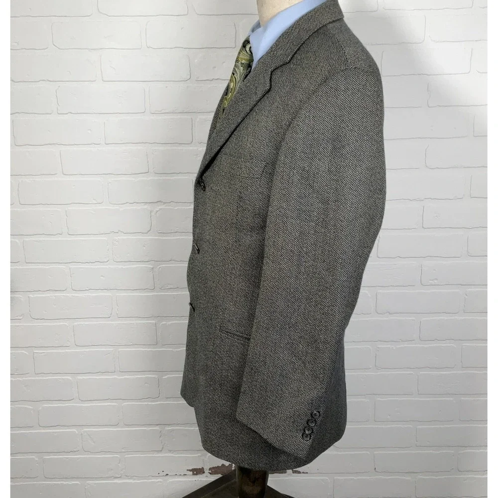 Hugo Boss Blazer Men 40R Navy Khaki Herringbone‎ Einstein Lambswool Sport Coat